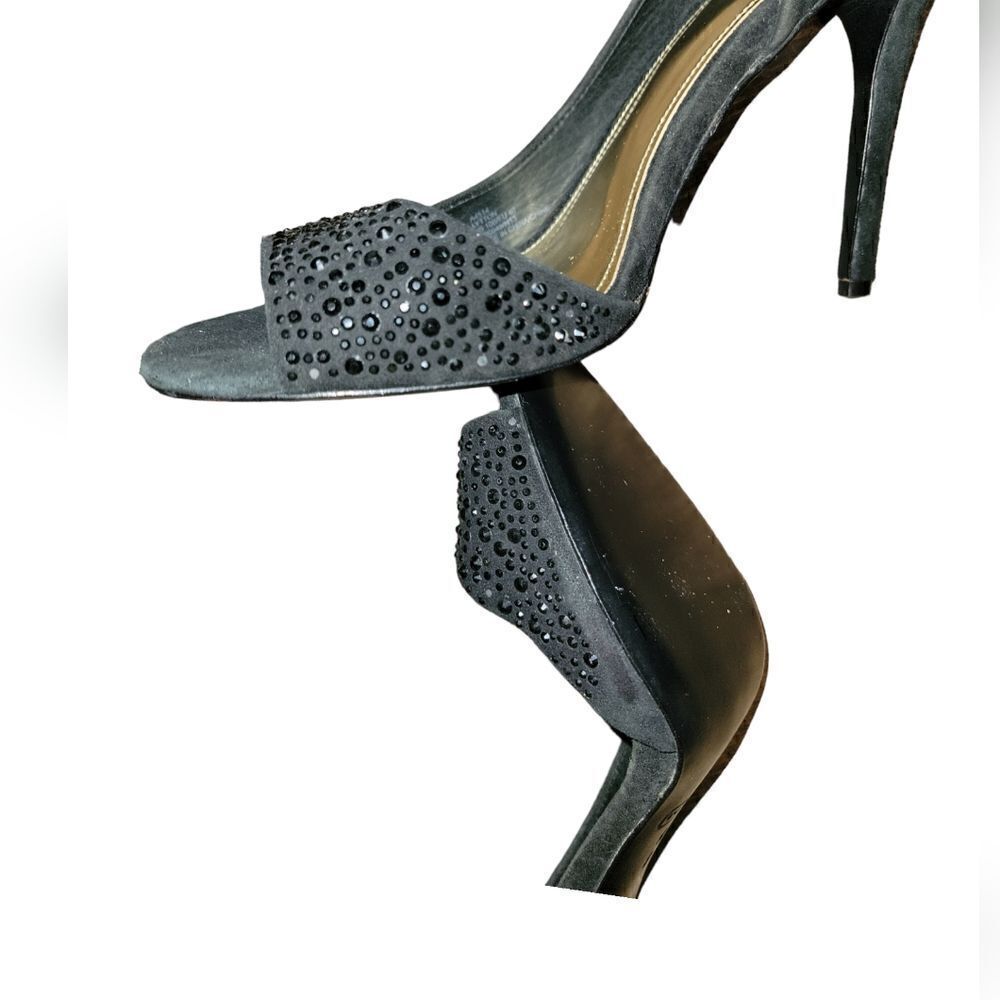 Coach Women’s Black Suede Heels Stilettos Peep Toe Black Rhinestones Sparkle 10 - Picture 11 of 12